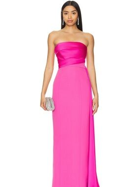 NBD Strapless Hot Pink Satin-Bodice Maxi Dress